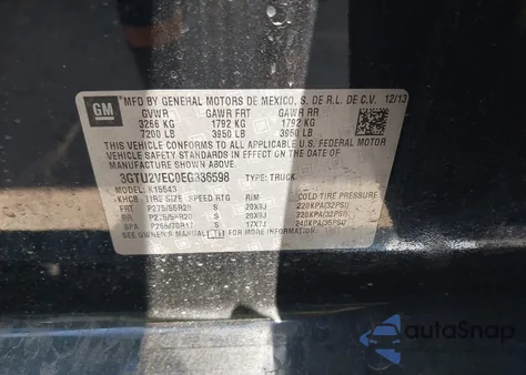 2014 GMC Sierra 1500 Slt from USA, damaged, VIN 3GTU2VEC0EG336598